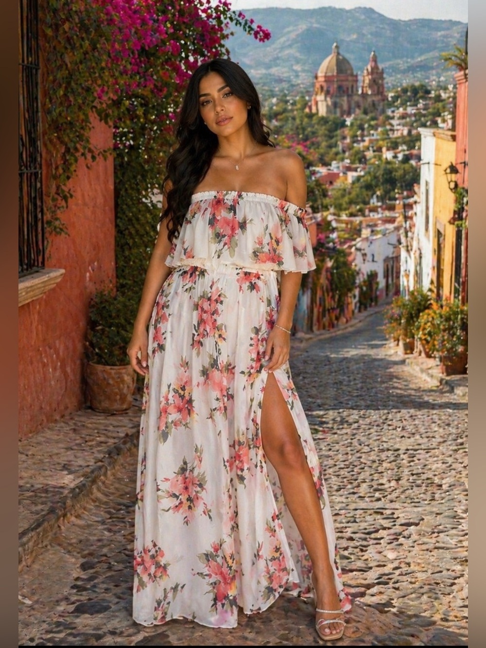 White House Black Market Floral Off-Shoulder Maxi Dress Size Medium